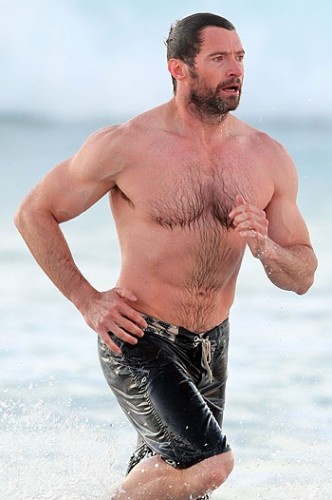 Muscular Hugh Jackman shirtless in Bondi, Sydney