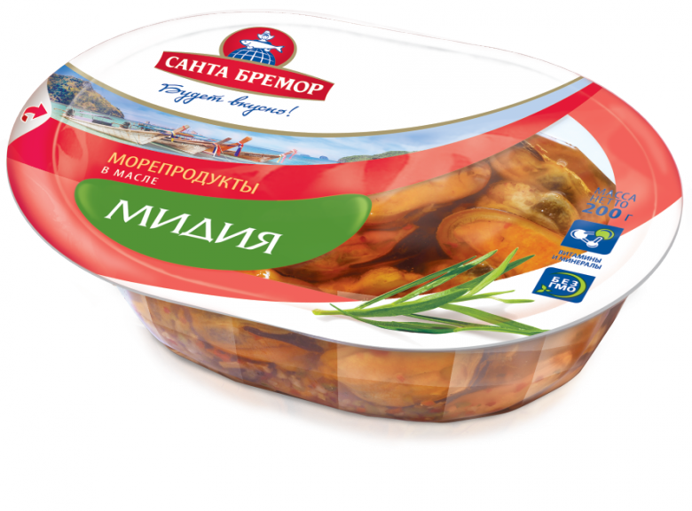 Мидии лтд каталог. Морепродукты в упаковке. Морепродукты в масле упаковка. Мидии Санта Бремор. Санта Бремор морепродукты в масле.