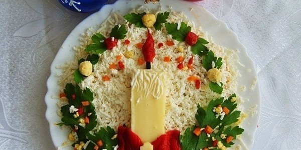 Новогодний салат из картофеля «Свеча»